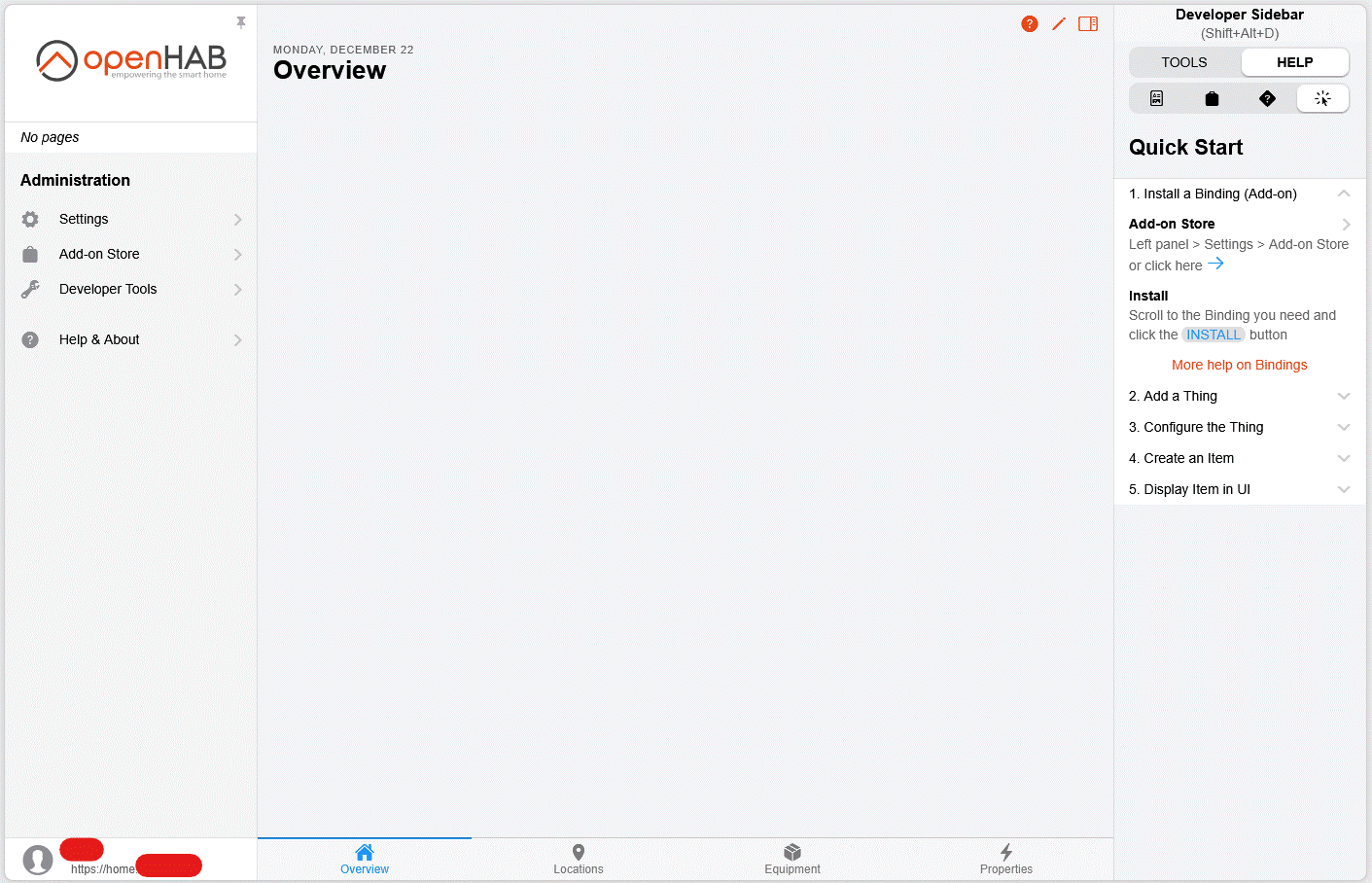 Interface web d&rsquo;openHAB juste après l&rsquo;installation