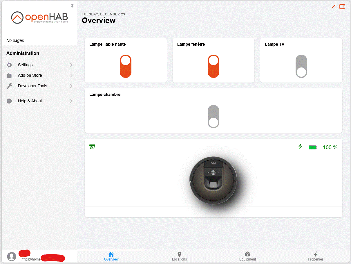 Overview d&rsquo;openHAB avec le Roomba